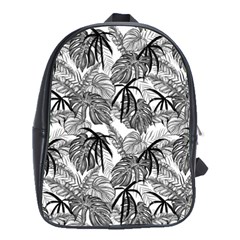 Black And White Leafs Pattern, Tropical Jungle, Nature Themed School Bag (large) by Casemiro