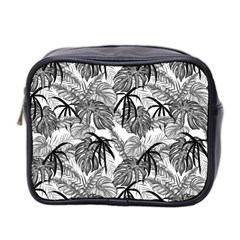 Black And White Leafs Pattern, Tropical Jungle, Nature Themed Mini Toiletries Bag (two Sides) by Casemiro