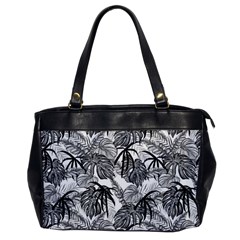 Black And White Leafs Pattern, Tropical Jungle, Nature Themed Oversize Office Handbag by Casemiro