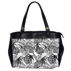 Black And White Leafs Pattern, Tropical Jungle, Nature Themed Oversize Office Handbag (2 Sides) by Casemiro