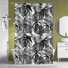 Black And White Leafs Pattern, Tropical Jungle, Nature Themed Shower Curtain 48  X 72  (small)  by Casemiro