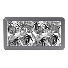 Black And White Leafs Pattern, Tropical Jungle, Nature Themed Memory Card Reader (mini) by Casemiro