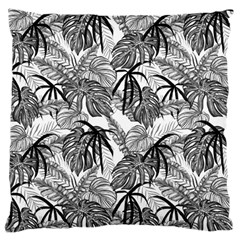 Black And White Leafs Pattern, Tropical Jungle, Nature Themed Large Cushion Case (one Side) by Casemiro