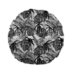 Black And White Leafs Pattern, Tropical Jungle, Nature Themed Standard 15  Premium Round Cushions by Casemiro