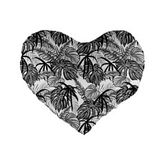 Black And White Leafs Pattern, Tropical Jungle, Nature Themed Standard 16  Premium Heart Shape Cushions by Casemiro