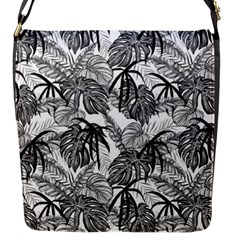 Black And White Leafs Pattern, Tropical Jungle, Nature Themed Flap Closure Messenger Bag (s) by Casemiro