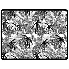 Black And White Leafs Pattern, Tropical Jungle, Nature Themed Double Sided Fleece Blanket (large)  by Casemiro