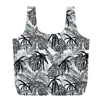 Black and white leafs pattern, tropical jungle, nature themed Full Print Recycle Bag (L) Front