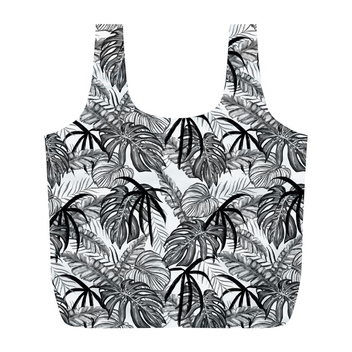 Black and white leafs pattern, tropical jungle, nature themed Full Print Recycle Bag (L)