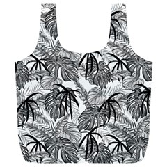 Black And White Leafs Pattern, Tropical Jungle, Nature Themed Full Print Recycle Bag (xl) by Casemiro