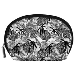 Black And White Leafs Pattern, Tropical Jungle, Nature Themed Accessory Pouch (large) by Casemiro