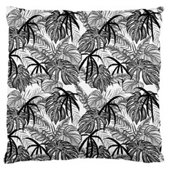 Black And White Leafs Pattern, Tropical Jungle, Nature Themed Large Flano Cushion Case (two Sides) by Casemiro