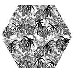 Black And White Leafs Pattern, Tropical Jungle, Nature Themed Wooden Puzzle Hexagon by Casemiro