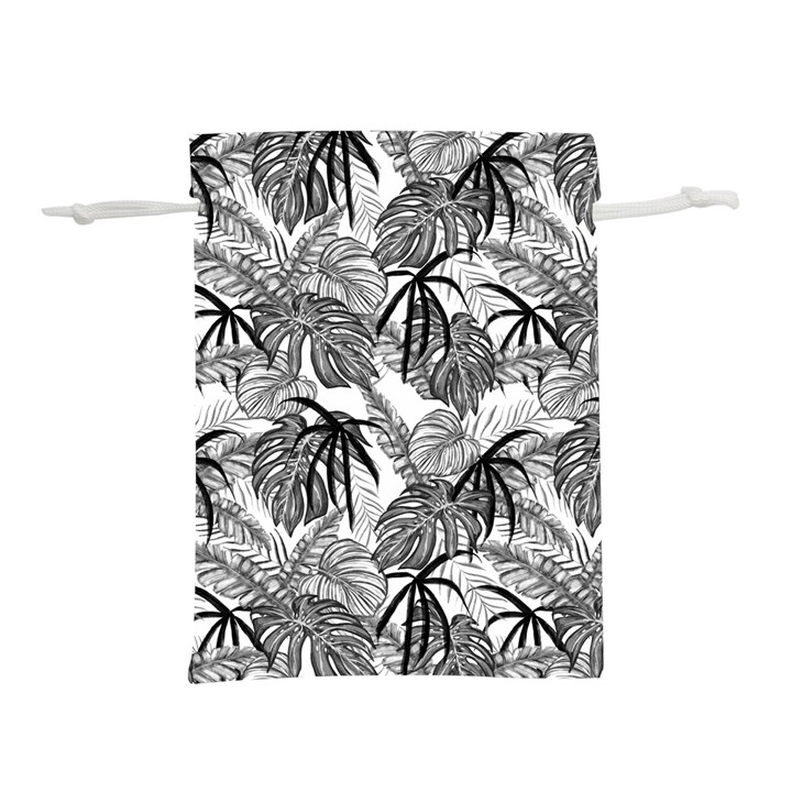 Black and white leafs pattern, tropical jungle, nature themed Lightweight Drawstring Pouch (L)