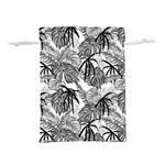 Black and white leafs pattern, tropical jungle, nature themed Lightweight Drawstring Pouch (L) Back