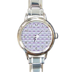 Pastel Lines, Bars Pattern, Pink, Light Blue, Purple Colors Round Italian Charm Watch by Casemiro