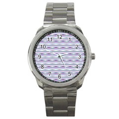 Pastel Lines, Bars Pattern, Pink, Light Blue, Purple Colors Sport Metal Watch by Casemiro