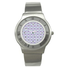 Pastel Lines, Bars Pattern, Pink, Light Blue, Purple Colors Stainless Steel Watch by Casemiro