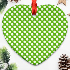 Pastel Green Lemon, White Polka Dots Pattern, Classic, Retro Style Ornament (heart) by Casemiro