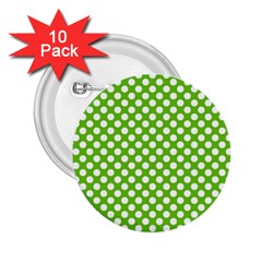 Pastel Green Lemon, White Polka Dots Pattern, Classic, Retro Style 2 25  Buttons (10 Pack)  by Casemiro