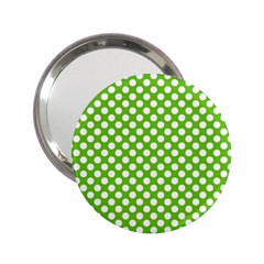 Pastel Green Lemon, White Polka Dots Pattern, Classic, Retro Style 2 25  Handbag Mirrors by Casemiro