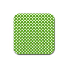 Pastel Green Lemon, White Polka Dots Pattern, Classic, Retro Style Rubber Square Coaster (4 Pack)  by Casemiro