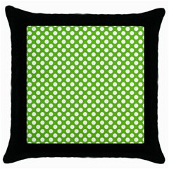 Pastel Green Lemon, White Polka Dots Pattern, Classic, Retro Style Throw Pillow Case (black) by Casemiro