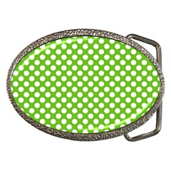 Pastel Green Lemon, White Polka Dots Pattern, Classic, Retro Style Belt Buckles by Casemiro