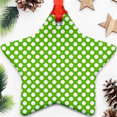 Pastel Green Lemon, White Polka Dots Pattern, Classic, Retro Style Star Ornament (two Sides) by Casemiro