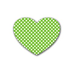 Pastel Green Lemon, White Polka Dots Pattern, Classic, Retro Style Rubber Coaster (heart)  by Casemiro