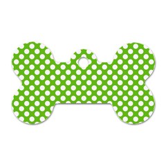 Pastel Green Lemon, White Polka Dots Pattern, Classic, Retro Style Dog Tag Bone (two Sides) by Casemiro