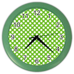 Pastel Green Lemon, White Polka Dots Pattern, Classic, Retro Style Color Wall Clock by Casemiro