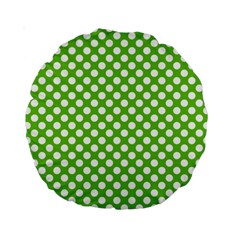 Pastel Green Lemon, White Polka Dots Pattern, Classic, Retro Style Standard 15  Premium Round Cushions by Casemiro