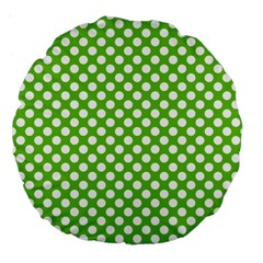 Pastel Green Lemon, White Polka Dots Pattern, Classic, Retro Style Large 18  Premium Round Cushions by Casemiro