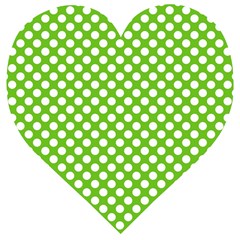 Pastel Green Lemon, White Polka Dots Pattern, Classic, Retro Style Wooden Puzzle Heart by Casemiro