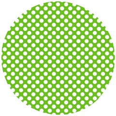 Pastel Green Lemon, White Polka Dots Pattern, Classic, Retro Style Wooden Puzzle Round by Casemiro