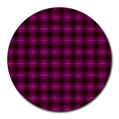 Dark Purple, Violet Tartan, Buffalo Plaid Like Pattern Round Mousepads by Casemiro