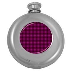 Dark Purple, Violet Tartan, Buffalo Plaid Like Pattern Round Hip Flask (5 Oz) by Casemiro