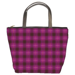 Dark Purple, Violet Tartan, Buffalo Plaid Like Pattern Bucket Bag by Casemiro