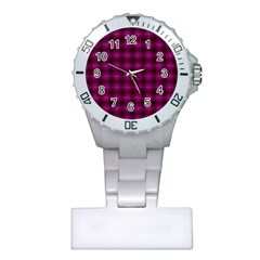 Dark Purple, Violet Tartan, Buffalo Plaid Like Pattern Plastic Nurses Watch by Casemiro