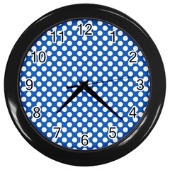 Pastel Blue, White Polka Dots Pattern, Retro, Classic Dotted Theme Wall Clock (black) by Casemiro