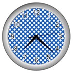 Pastel Blue, white polka dots pattern, retro, classic dotted theme Wall Clock (Silver) Front