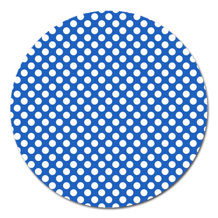 Pastel Blue, white polka dots pattern, retro, classic dotted theme Magnet 5  (Round)