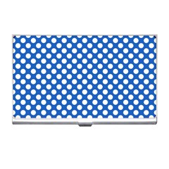 Pastel Blue, White Polka Dots Pattern, Retro, Classic Dotted Theme Business Card Holder by Casemiro