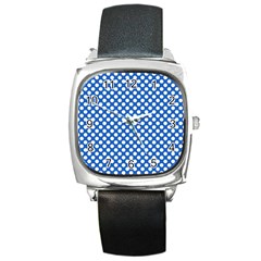 Pastel Blue, White Polka Dots Pattern, Retro, Classic Dotted Theme Square Metal Watch by Casemiro