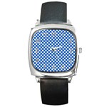 Pastel Blue, white polka dots pattern, retro, classic dotted theme Square Metal Watch Front