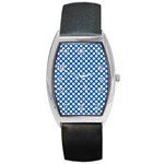 Pastel Blue, white polka dots pattern, retro, classic dotted theme Barrel Style Metal Watch Front