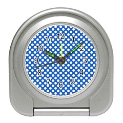 Pastel Blue, White Polka Dots Pattern, Retro, Classic Dotted Theme Travel Alarm Clock by Casemiro