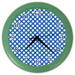 Pastel Blue, White Polka Dots Pattern, Retro, Classic Dotted Theme Color Wall Clock by Casemiro