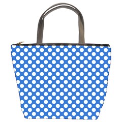 Pastel Blue, White Polka Dots Pattern, Retro, Classic Dotted Theme Bucket Bag by Casemiro